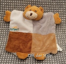 PAMPERS Schmusetuch Kuscheltuch Handpuppe  Bär Teddy Teddybär braun, weiß, beige