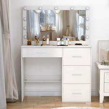 Schminktisch LED-Spiegel 4 Schubladen Frisiertisch Moderner Kosmetiktisch Weiß