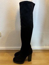 Pollini Overknee Stiefel Platform Blockabsatz 41 Schwarz Velours Neu