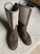 Echte braun-graue  Juchtenleder Arbeitsstiefel Tracht Retro Gr 43 neu besohlt