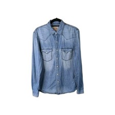 Replay Jeanshemd Herren Medium Western Style Pearl Snap Langarm Blau Washed