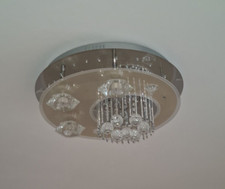 LED Deckenleuchte Lampe mit 3-fach Funktion rund Chrom Kristalle Fernbedienung