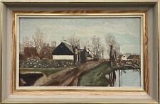 Unbekannter Maler Dorflandschaft See Fluß Meer Küste Häuser Kopfweiden Ölbild 