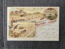 Gruß von Wittdün auf Amrum, Hotel, Konzertplatz, Eisenbahn, Strand, Litho, Ak