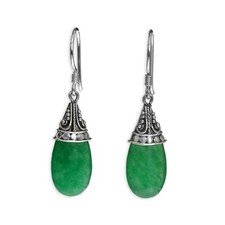 Grüne Jade Ohrringe Echt 925er Silber Tropfen Design Schmuck Hänger SER446