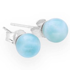 Larimar Ohrstecker 6 mm Kugel