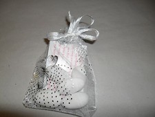 10x Gastgeschenke / Organzasäckchen Mandeln Hochzeit Taufe Kommunion weiß,silber