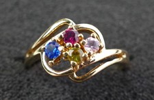 Ring 4 farbige geschliffene Steine 925 Silber vergoldet Vintage 90er silver ring