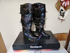 Desigual Texanische Leder Stiefel mit Fransen, 3 Tragemodi, Schwarz 40