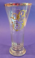 Antik Trinkglas Bierglas Email Gold Monogramm Buchstabe G Schälschliff