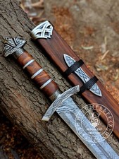 Handgeschmiedetes Damaststahl Wikinger Schwert Mittelalter Schwert mit Scheid...