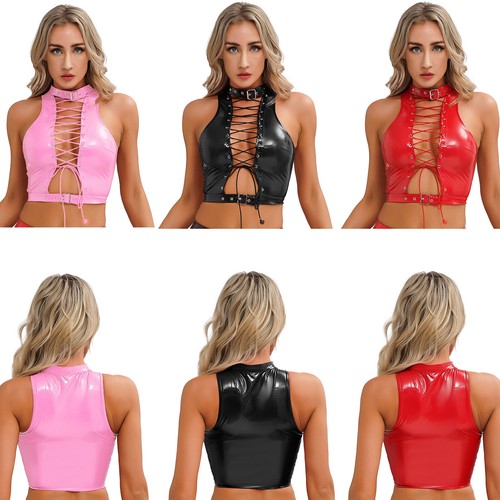 Damen wetlook crop top - crop,