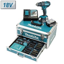 MAKITA Akku Schlagbohrschrauber DHP482RFX9 Alu-Koffer  96-tlg. Zubehör 2x3,0 Ah