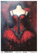 Reispapier A4 Strohseide Decoupage rote Corsage Korsett Rosen RE4964