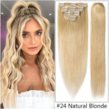 DICK Echthaar 8 Tressen Clip In Remy Haar Extensions Haarverlängerung Glatt Lang