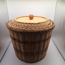 Vintage großer Handarbeitskorb mit Deckel geflochten, Nähen, Stricken, Häkeln 