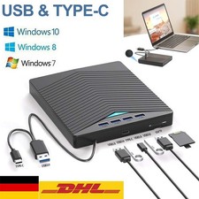 USB 3.0 Externes CD/DVD Laufwerk Brenner Player mit Type C für Laptop PC Schwarz