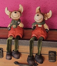  Elch Kantenhocker Duo, aus Keramik, Schlenkerbeine, 15cm 