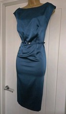 Vintage 40s 50s Dita Style teal satin pencil wiggle Christmas Party dress UK 10