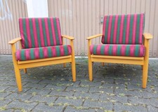 50er Jahre Sessel Danish Design Easy Chair Buche gestreifte Kissen Top Zustand