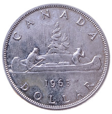 KANADA: 1 Dollar 1963, Pelzhändler und Indianer, prägefrisch, gekapselt.