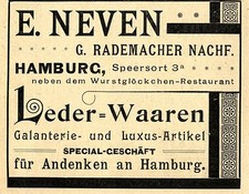 E.Neven Hamburg GALANTERIE & LUXUS ARTIKEL Historische Reklame von 1897