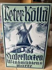 Blechschild 3D Prägung, Peter Kölln’s Haferflocken Mühle 39x60cm Retro