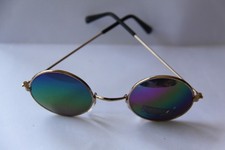 SONNENBRILLE GLÄSER RUND REGEBBOGEN VERSPIEGELT 3,9 cm, RAHMEN GOLD AUS METALL