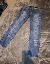 Damen Jeans Nieten Risse Blau Denim Washing XL 42 44 Stretch Neu Sublevel Hose 