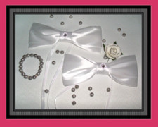 Set 2 große Schleifen Band Gitzerstein Hochzeit Satin Autoschmuck Kirchenbank