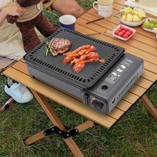Tragbarer Tischgrill Gas, Camping-Gasgrill klein mit Backblech und Grillnetz