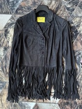 WITTY KNITTERS Schicke Fransen Leder Jacke butterweiches Ziegen Velours XS