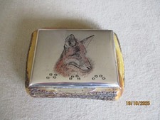 Feine Antike 900 er Silber Dose Jagd Fuchs Hirschhorn Holz Signiert Name + FP900