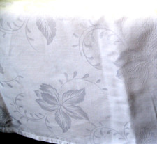 Altes Damast Tuch Tischtuch Tischdecke Blütenmuster 118 x 170 cm Baumwolle weiß