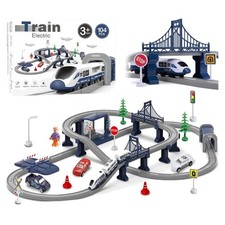Elektrische Eisenbahn Kinder Spielset 104 Teile Schienensatz Zug Zubehör