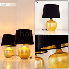 2er Set Schlaf Wohn Zimmer Leuchten Stoff Nacht Tisch Lese Lampen Keramik gold