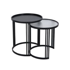 B-Ware SVITA LADAR 2er Set Beistelltische Couchtische klein rund modern Schwarz