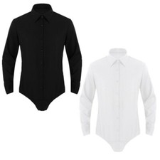 Herren Body Hemdbody Langarm Shirt Hemd Bodysuit Strampler mit Knöpfe im Schritt