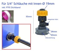 Regentonne Garnitur für 3/4" Gartenschlauch Anschluß Set mit Wasser Absperr Hahn
