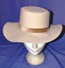 Damen Hut mit Samtband Vintage, 53 cm, sandfarben, Stoff, Original 50er Jahre