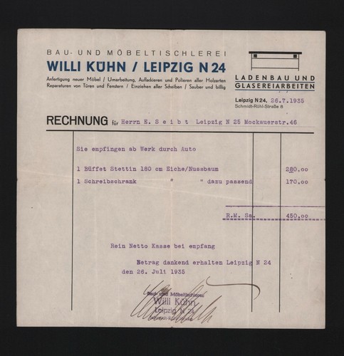 Leipzig rechnung 1935 willi - rechnung,