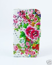 Samsung Galaxy S3 Case Flip Cover Etui Tasche Hülle Blumen Bunt Strass