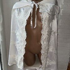 Damen Brautjacke Stola Cape Umhang Spitze Pailletten Hochzeit Kaputze Ivory