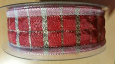 Schleifenband mit Drahtkante rot-gold kariert 40 mm breit  1 m