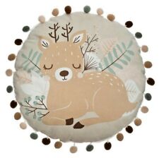 Kinderkissen Hirsch Motive, Deko-Pompons, Ø 40 cm, Damhirschkuhdruck