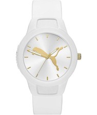 PUMA 40 mm Quarzuhr Reset P1013 Polycarbonat Dornschließe Weiß B-WARE