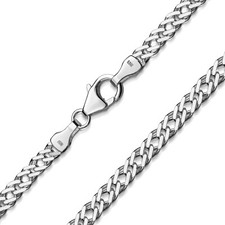 MATERIA Zwillings-Panzerkette Damen 925 Silber Halskette flach 3,9mm breit 