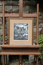 Dachau Richard Huber Altstadt Markt Original Holzschnitt Nachdruck 1960 Gerahmt