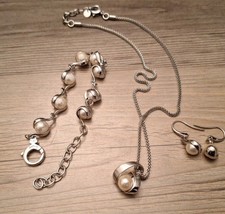 Skagen Schmuck Set Edelstahl mit Perlen - Halskette Anhänger Armband + Ohrhänger