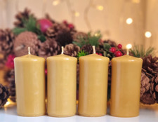4 x handgefertigte 100% reines Bienenwachs massive Kirche Stumpen Tischkerzen, lange Brenndauer